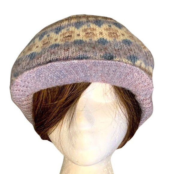 VTG ARIS OS Retro Knit Beret Flat-Cap Cabbie-Hat Nordic Fair Isle 1444MM - Picture 5 of 9